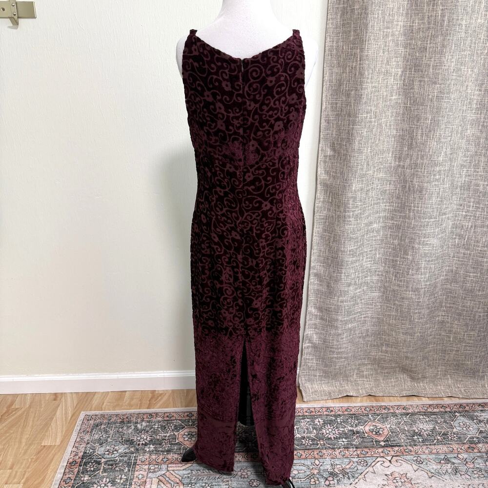 VTG Scott McClintock Velvet Maxi Dress Formal Gown 10 Maroon Floral Whimsygoth - Picture 3 of 14